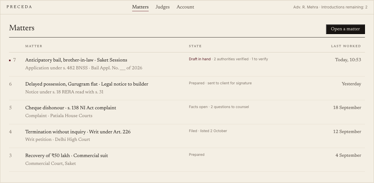 Matters register